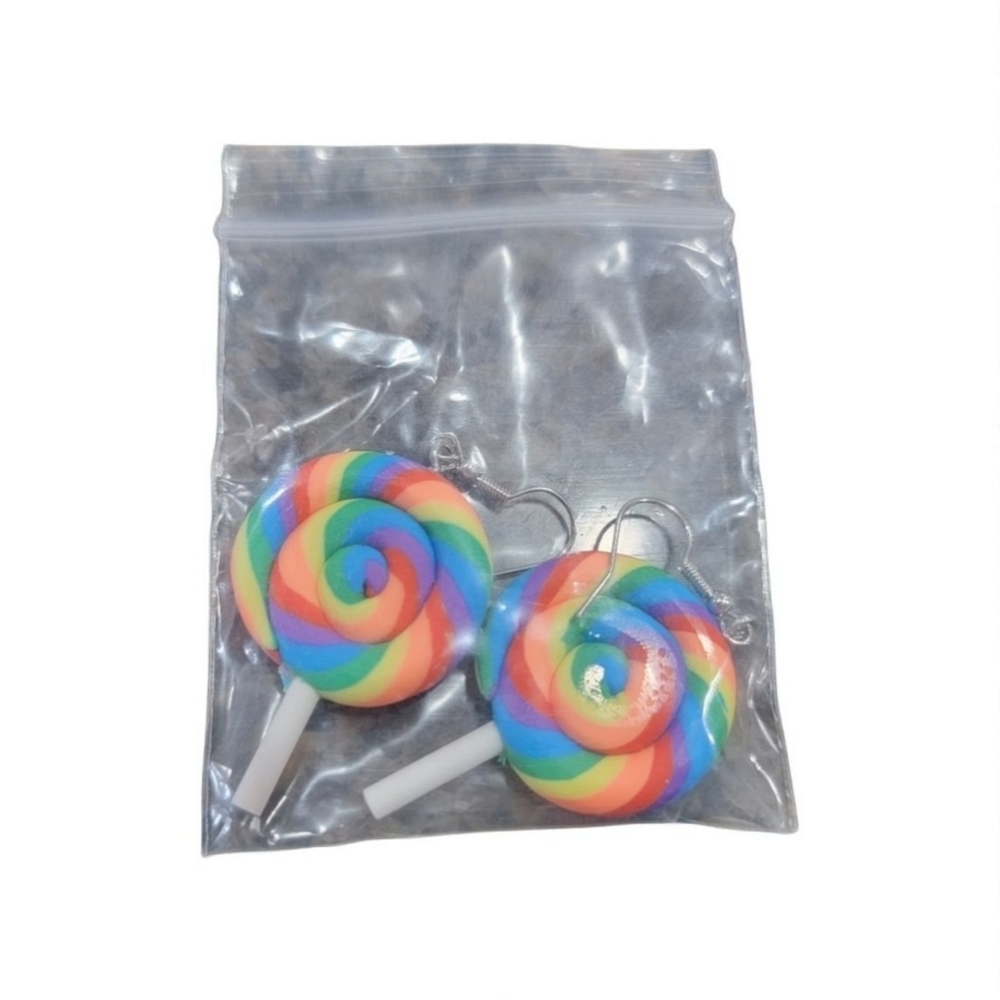 Rainbow Swirl Lollipop Earrings